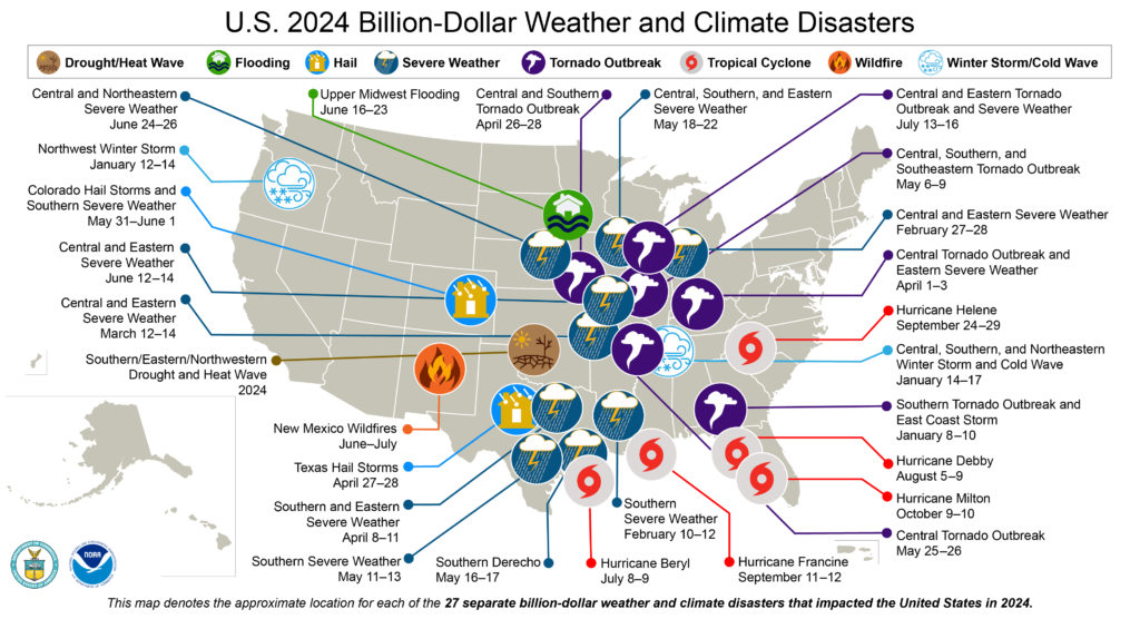 United States 2024 Billion-Dollar Weather and Climate Disasters published by NCEI and NOAA. Simpson McCrady Protecting High-Net-Worth Assets in an Evolving Risk Landscape: 2025 Trends.